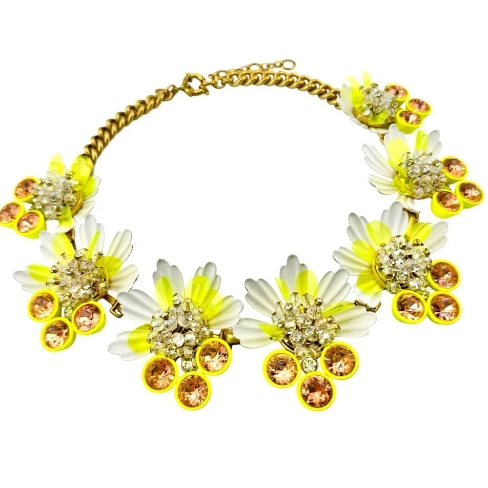 J. Crew RARE Brulee Yellow White Enamel Flower Petal Statement Necklace